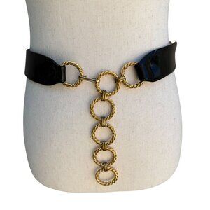 Morris Moskowitz Vintage Black Patent Leather Gold-Tone Chain Link Adjustable Be